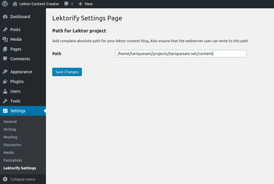 Lektorify Settings Page